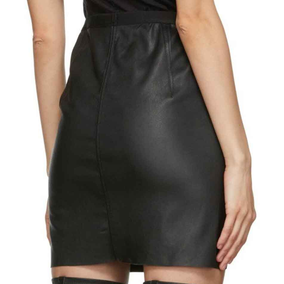 Black Leather Mini Skirt with Side Slit - AMSEL LEATHERS