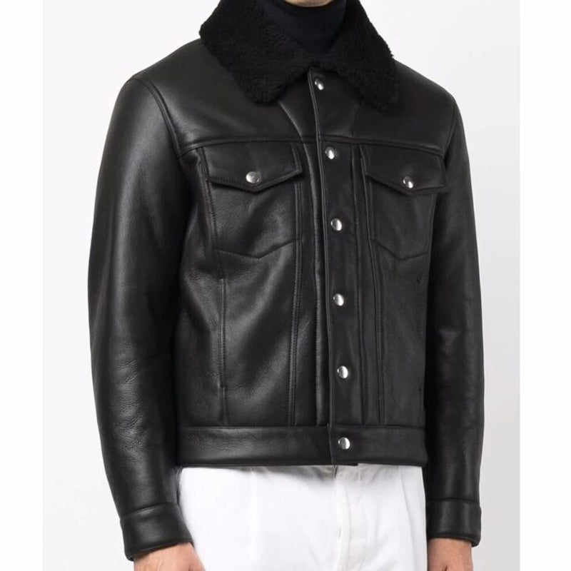 Black Leather Trucker Jacket for Men - AMSEL LEATHERS