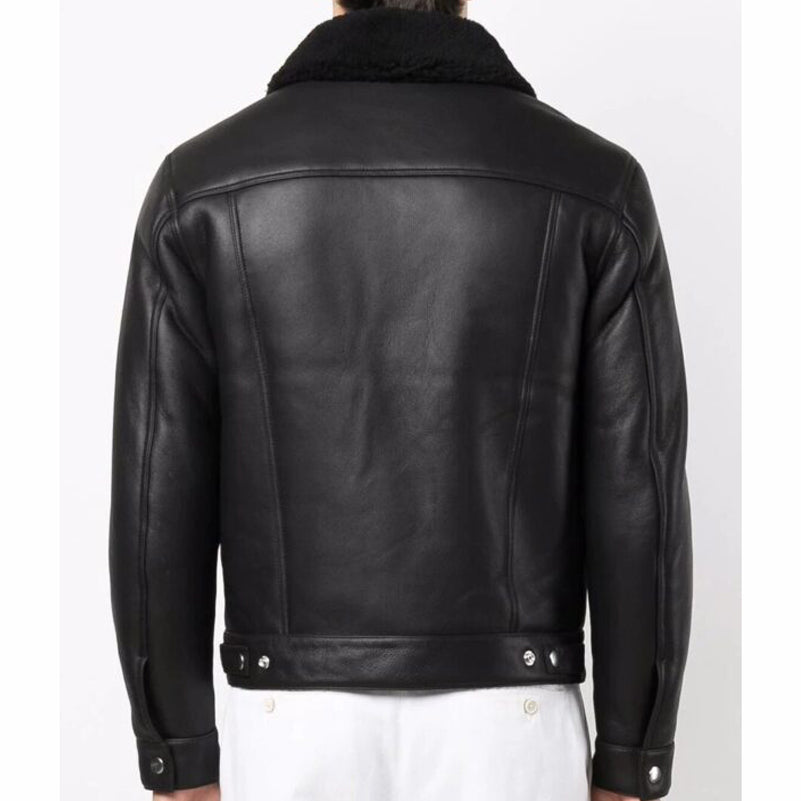 Black Leather Trucker Jacket for Men - AMSEL LEATHERS