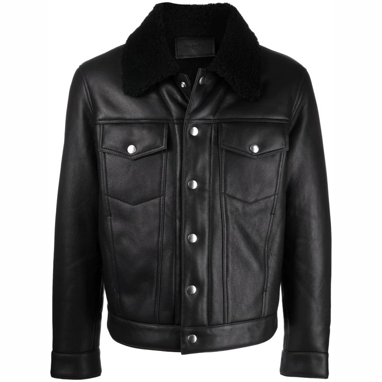 Black Leather Trucker Jacket for Men - AMSEL LEATHERS