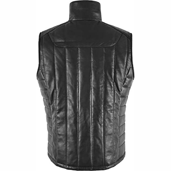 Black Men's Quilted Puffer Leather Vest - AMSEL LEATHERS