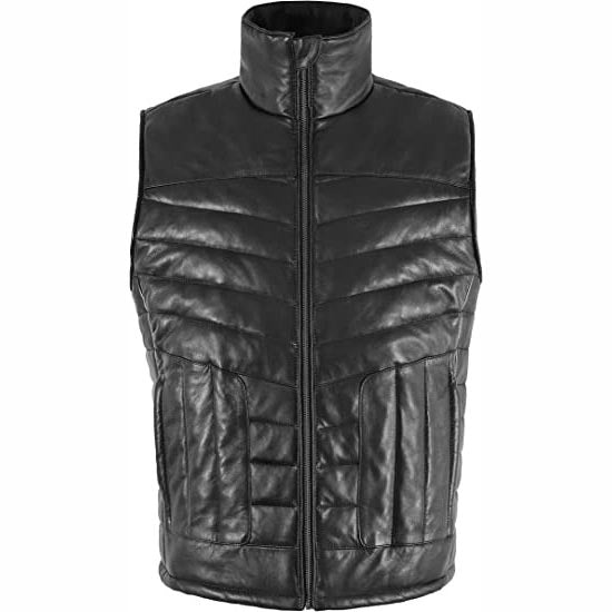 Black Men's Quilted Puffer Leather Vest - AMSEL LEATHERS