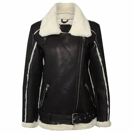 Black Oversized Shearling Leather Jacket For Women - AMSEL LEATHERS