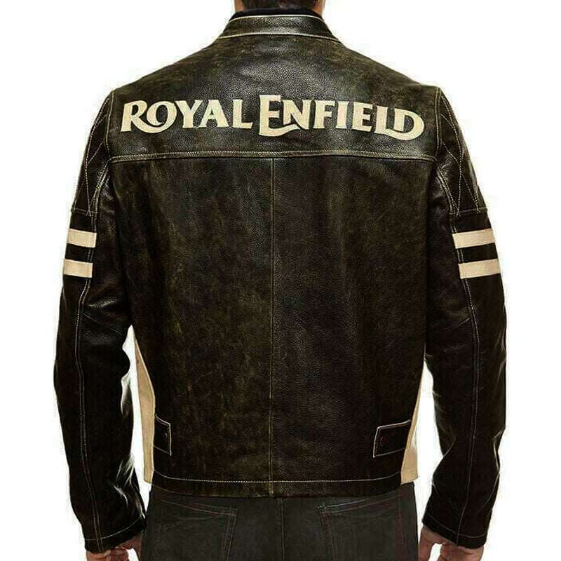 Black Royal Enfield Cafe Racer Motorcycle Jacket - AMSEL LEATHERS