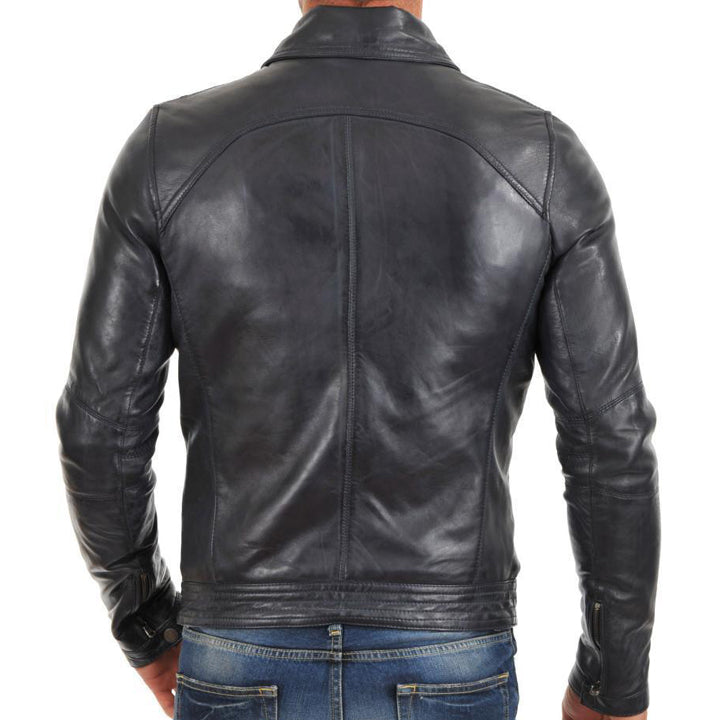 Black Slim fit Biker Leather Jacket for Men - AMSEL LEATHERS