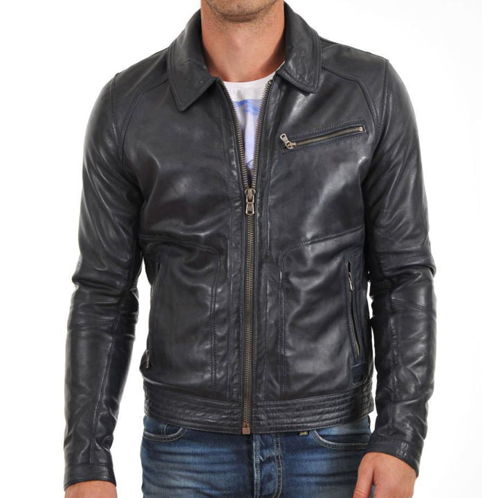 Black Slim fit Biker Leather Jacket for Men - AMSEL LEATHERS