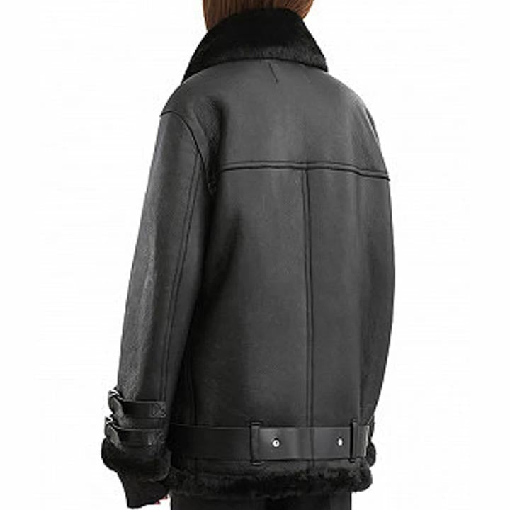 Black Women B3 RAF Aviator Flight Shearling Bomber Jacket - AMSEL LEATHERS