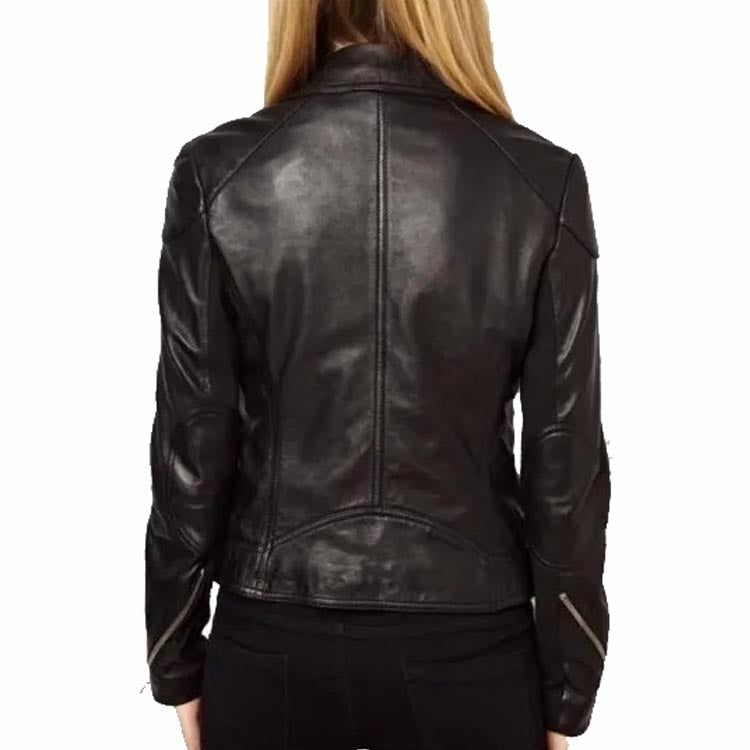 Black Women's Leather Biker Jacket - AMSEL LEATHERS