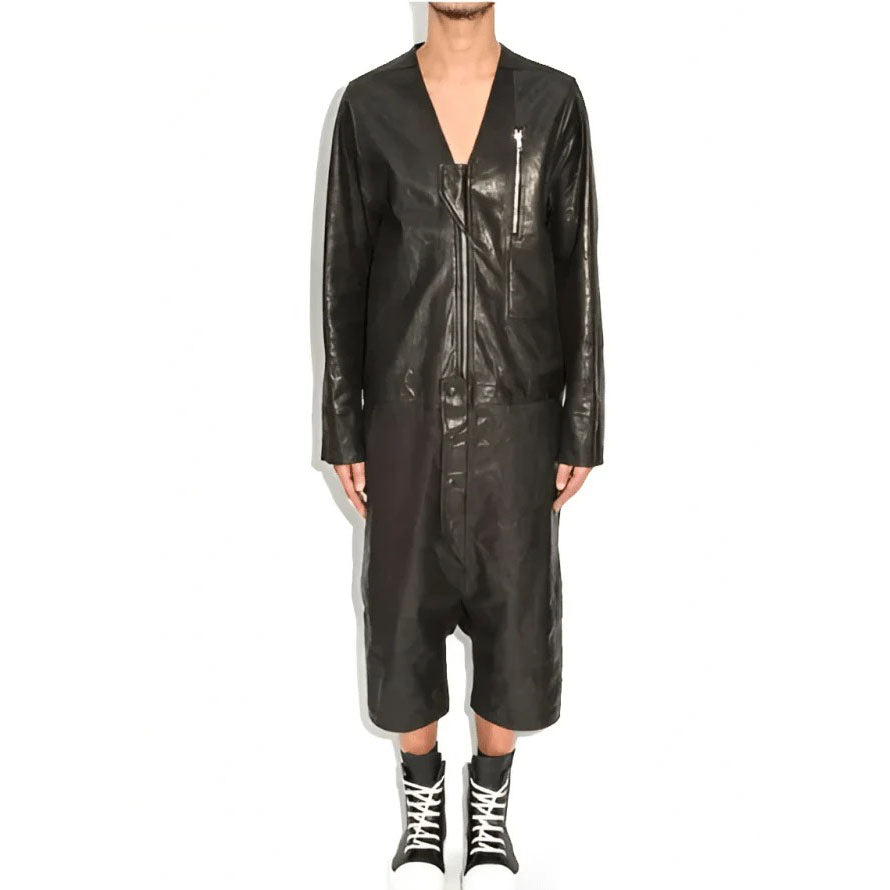 Black Leather Jumpsuit for Men - AMSEL LEATHERS