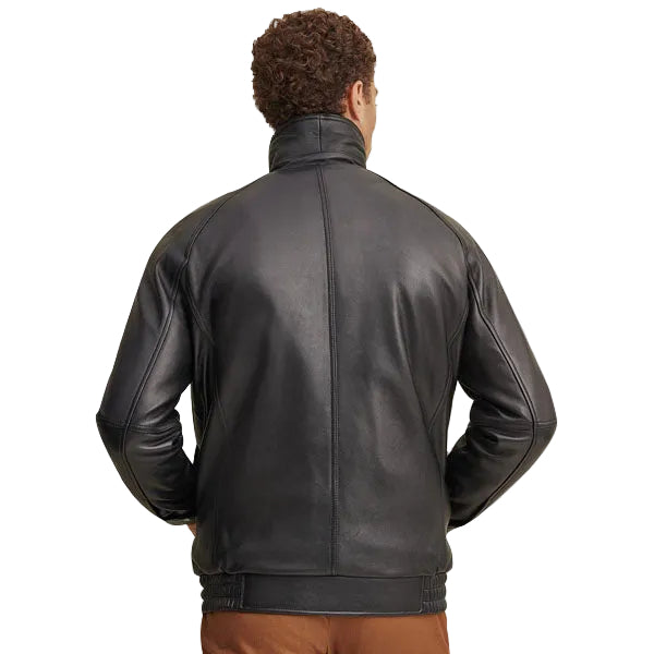 • mens leather bomber jacket insulated lining detail
