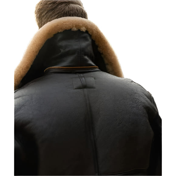 Black Men's Aviator Fur Sheepskin Leather Jacket - AMSEL LEATHERS