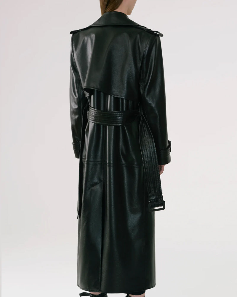 women's black sheepskin leather leather coat isolde side angle