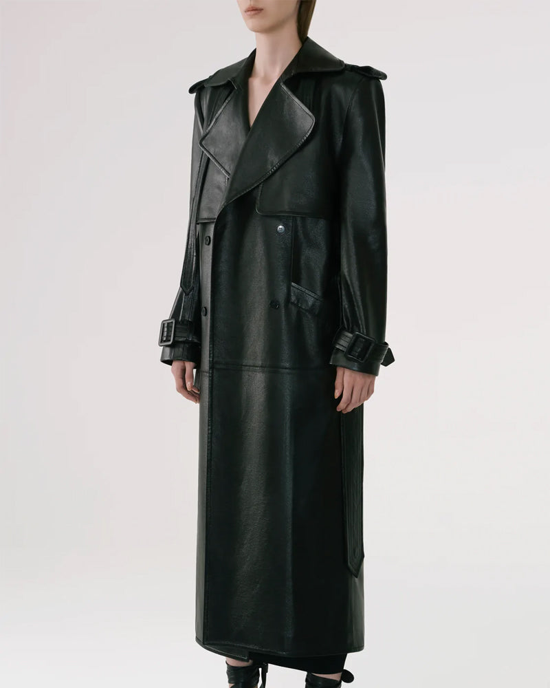 women's black sheepskin leather leather coat isolde front view