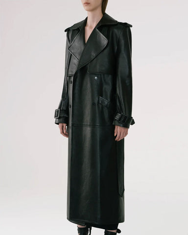 women's black sheepskin leather leather coat isolde front view