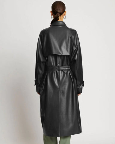 • plain leather trench coat minimal style side angle
