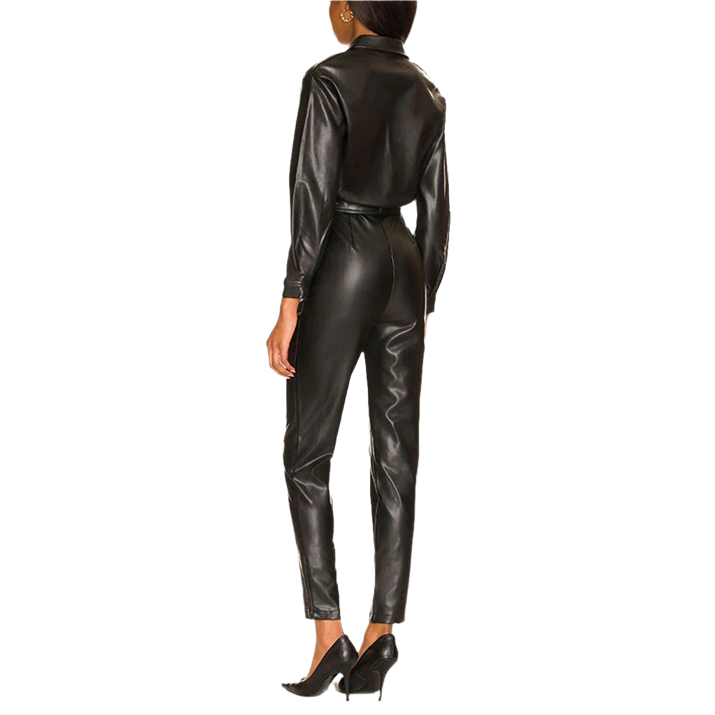 Black Women's Leather Jumpsuit - Effortless Elegance - AMSEL LEATHERS