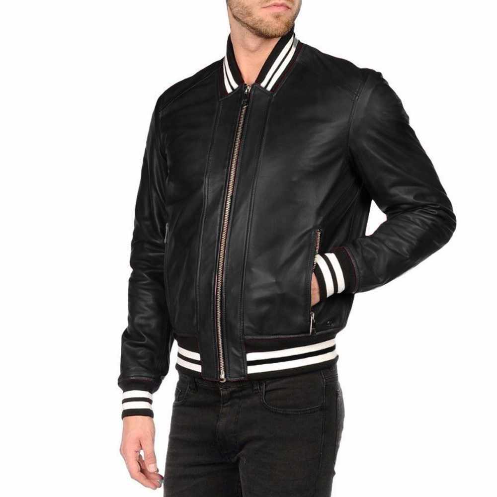 Men Letterman Varsity Bomber Fashion Leather Jacket - AMSEL LEATHERS