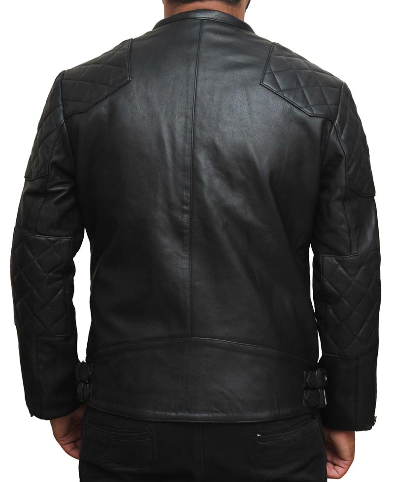 Black Beckham style leather jacket for men
