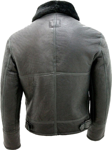 Black aviator leather jacket for men with fur collar
