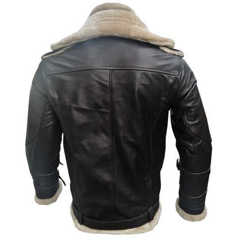 Black aviator leather jacket with shearling lining

