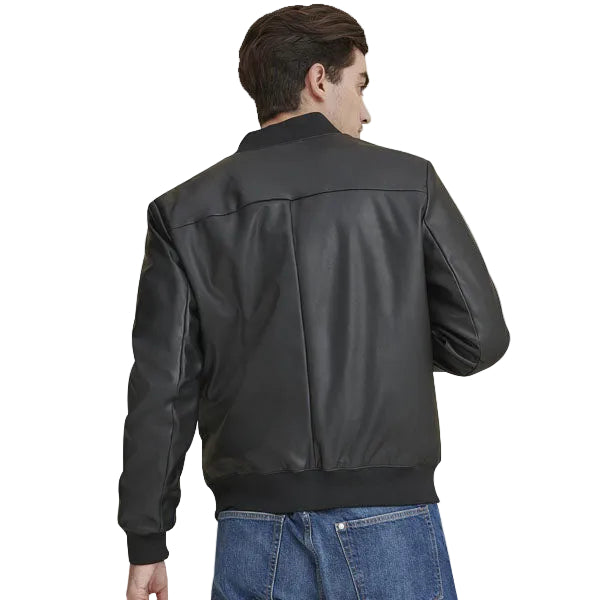 Black bomber jacket with rib knit collar

