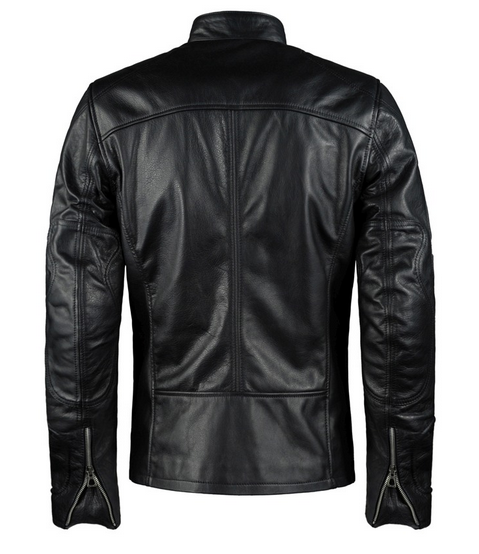 Black calf leather biker jacket with armour protection

