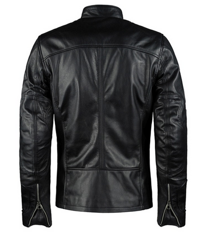 Black calf leather biker jacket with armour protection
