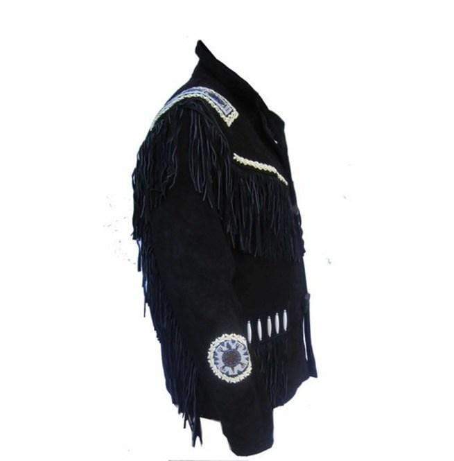 men's black fringe suede leather jacket lorcan side angle
