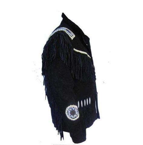 men's black fringe suede leather jacket lorcan side angle