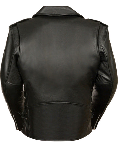 Black cowhide leather motorcycle jacket with thermal liner
