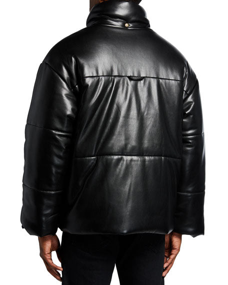 men's black puffer leather bomber jacket lucien back view