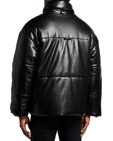 men's black puffer leather bomber jacket lucien back view