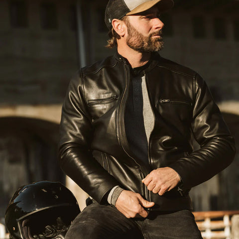 men's black lambskin leather biker jacket soren styling view