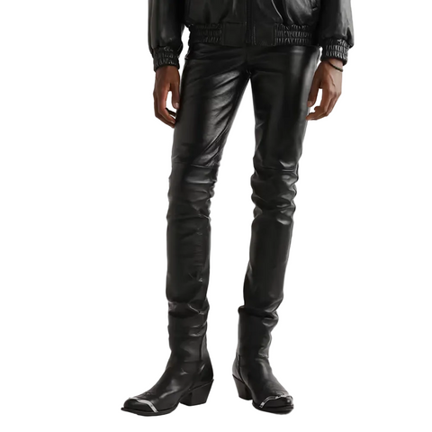 men's black sheepskin leather pants silas back view