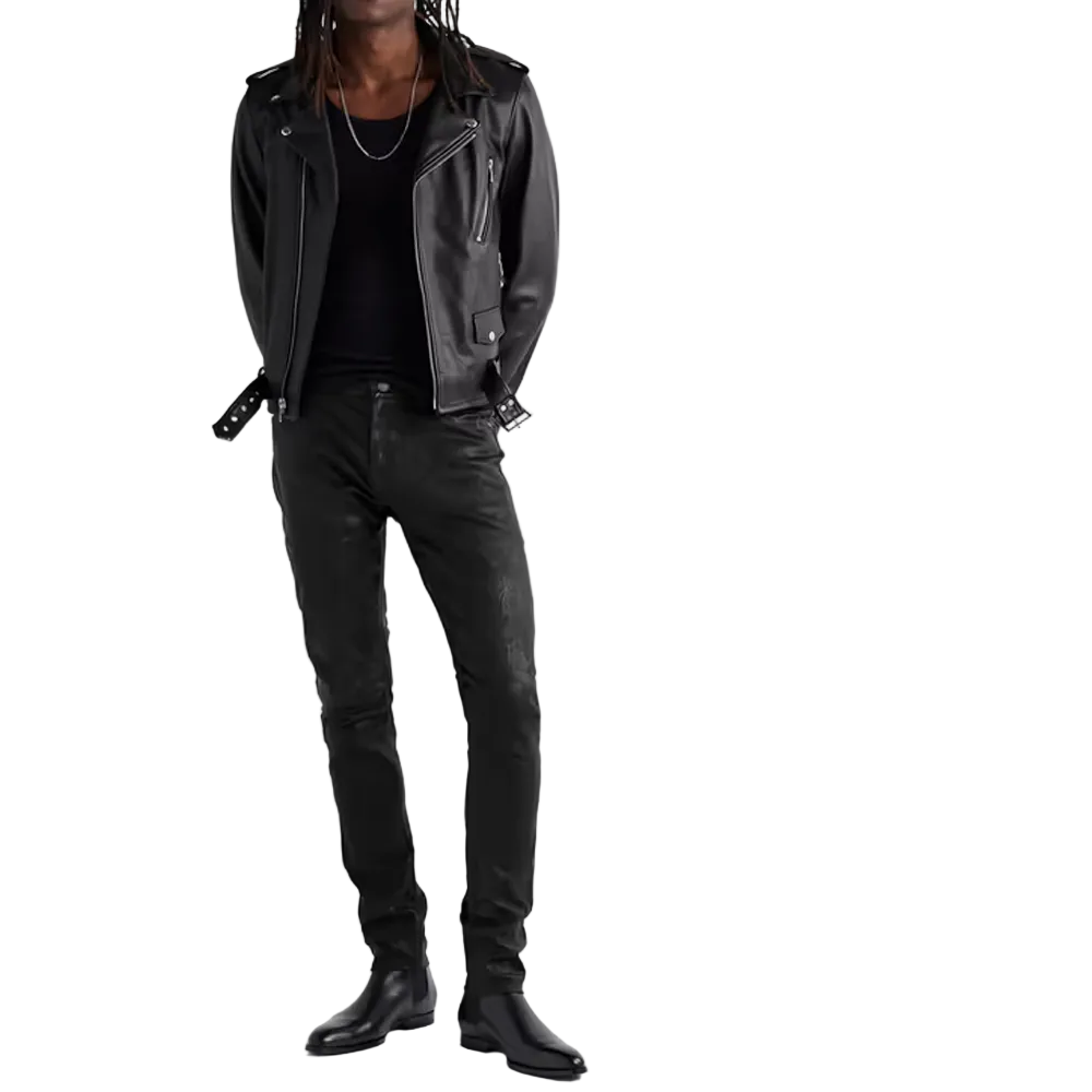 men's black cowhide leather pants lucien side angle