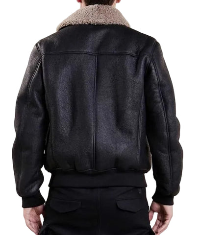 Black leather bomber jacket for men

