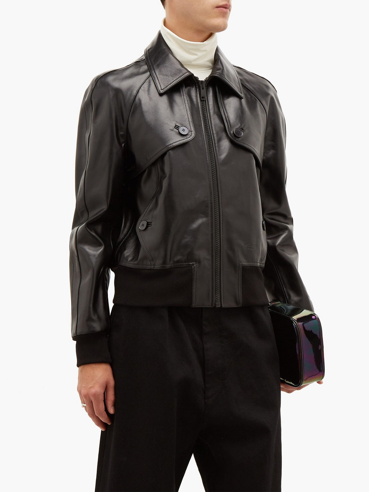 men’s black cowhide leather jacket back view