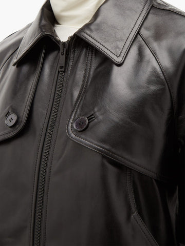 men’s black cowhide leather jacket detail view