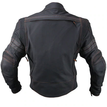 Black leather motorcycle jacket with CE armor
