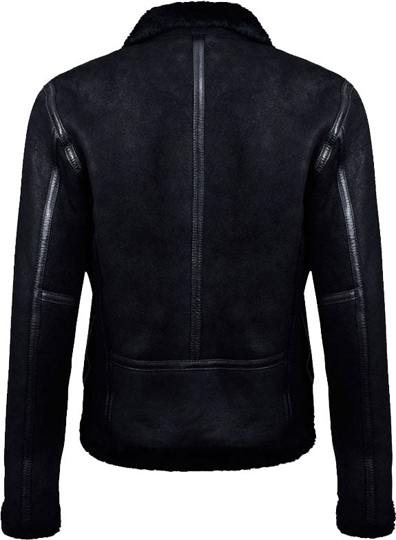 Black leather motorcycle jacket with fur for men

