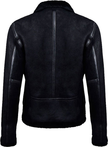 Black leather motorcycle jacket with fur for men
