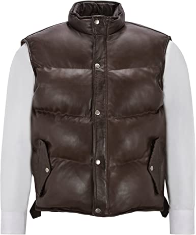 men's black puffer lambskin leather leather coat adler detail close up