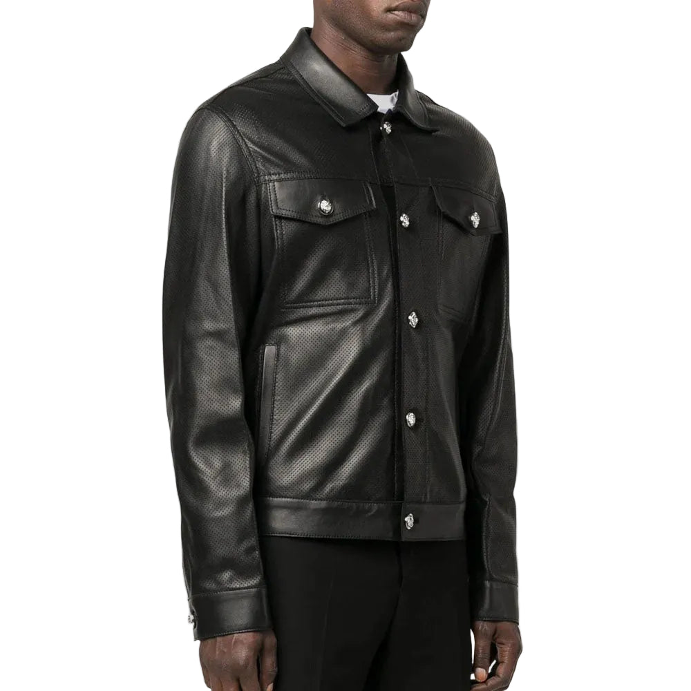 men's black lambskin leather shirt ronan back view