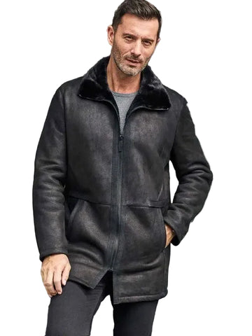 Black long leather coat with fur lining