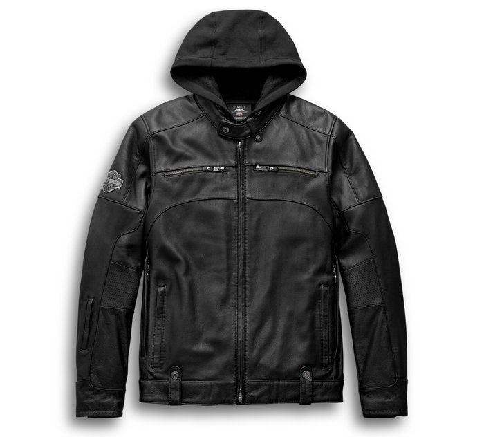 Black moto biker leather riding jacket with vents
