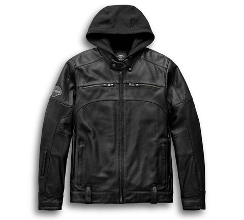 Black moto biker leather riding jacket with vents
