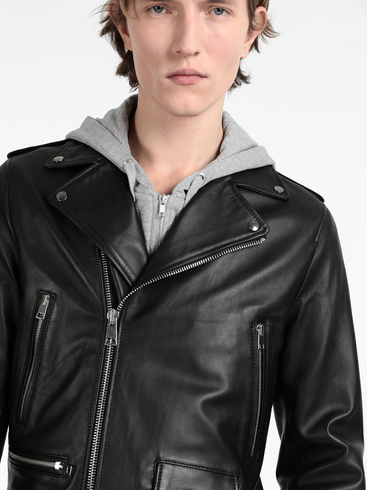 Black motorcycle leather jacket for men
