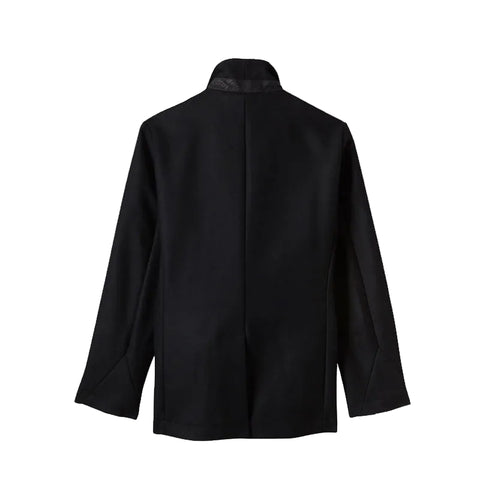 Black navy wool peacoat for men with horn buttons
