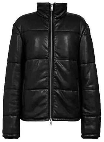 men’s black cowhide leather quilted jacket side angle