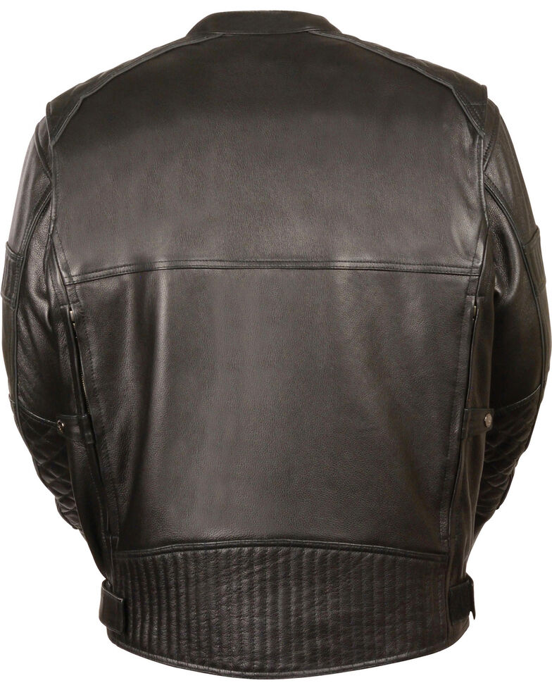 Black quilted leather motorbike jacket for men
